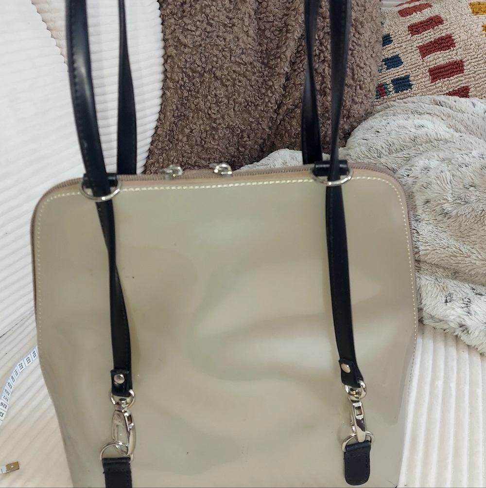 Biejo Patent Two-Tone Tote Bag in Silver and Black - Picture 3 of 7